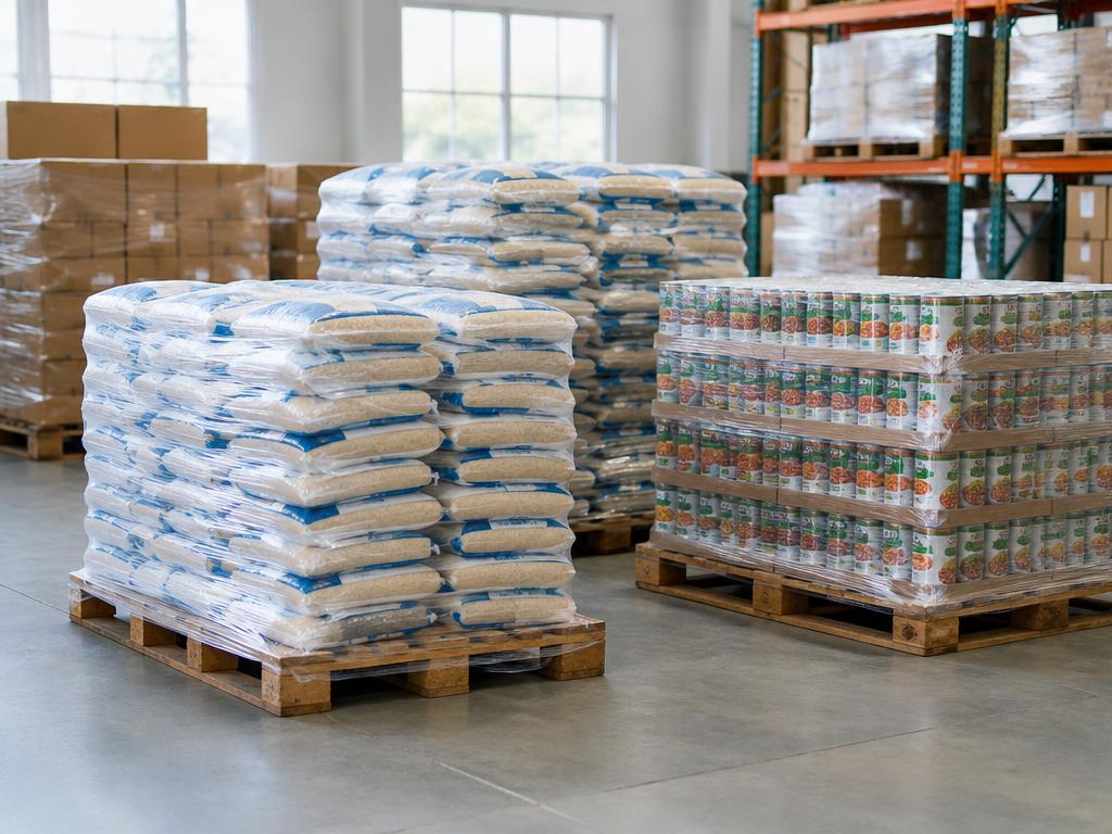Representative sample photo: Palletized Food Staples Mixed Lot — Rice, Oil, Beans, Pasta